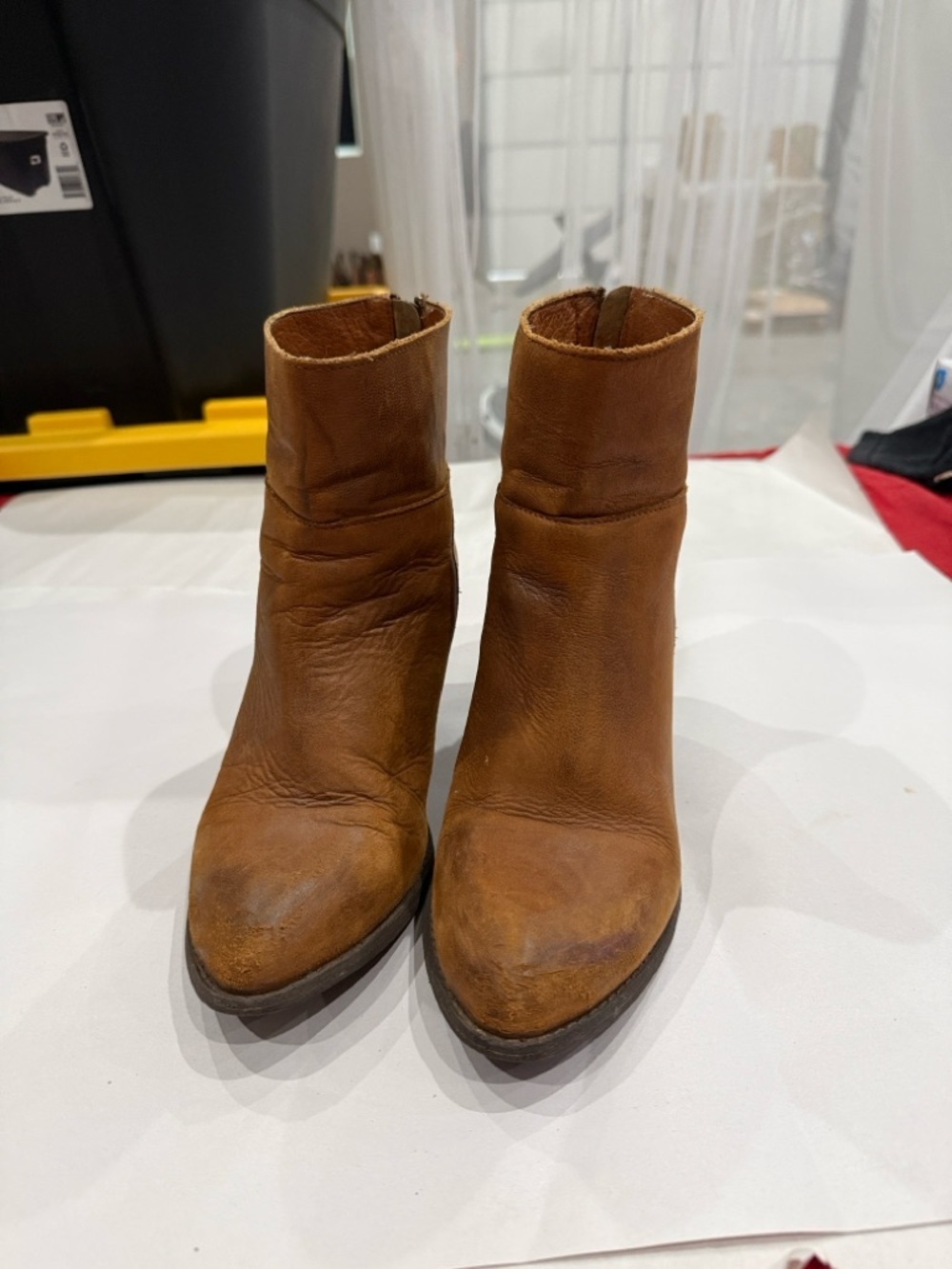 Steve Madden Cognac Leather Ankle Booties with Block Heel - Picture 2 of 5